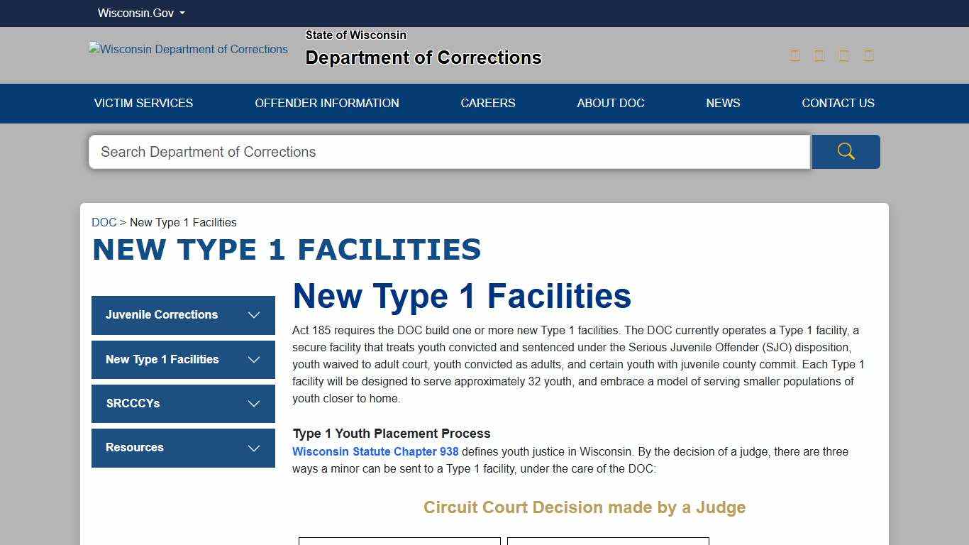 DOC New Type 1 Facilities