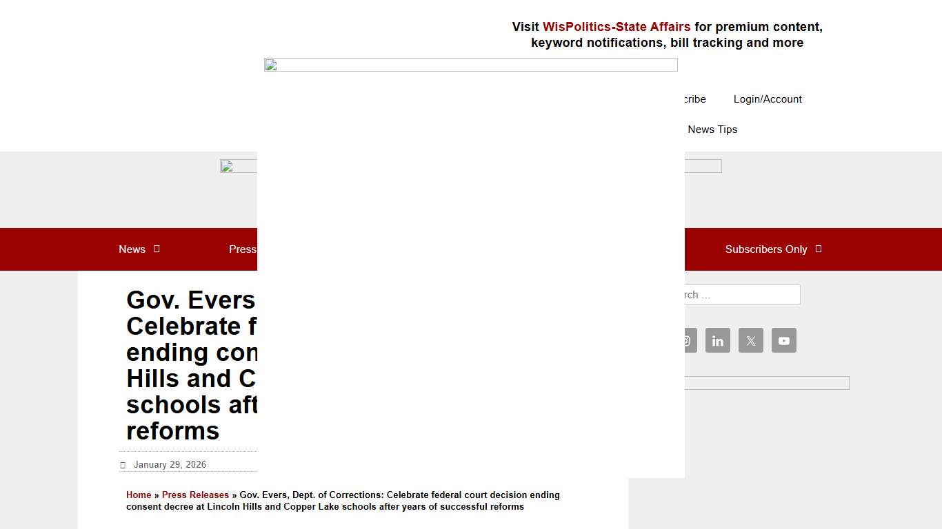 Gov. Evers, Dept. of Corrections: Celebrate federal court decision ending consent decree at Lincoln Hills and Copper Lake schools after years of successful reforms - WisPolitics