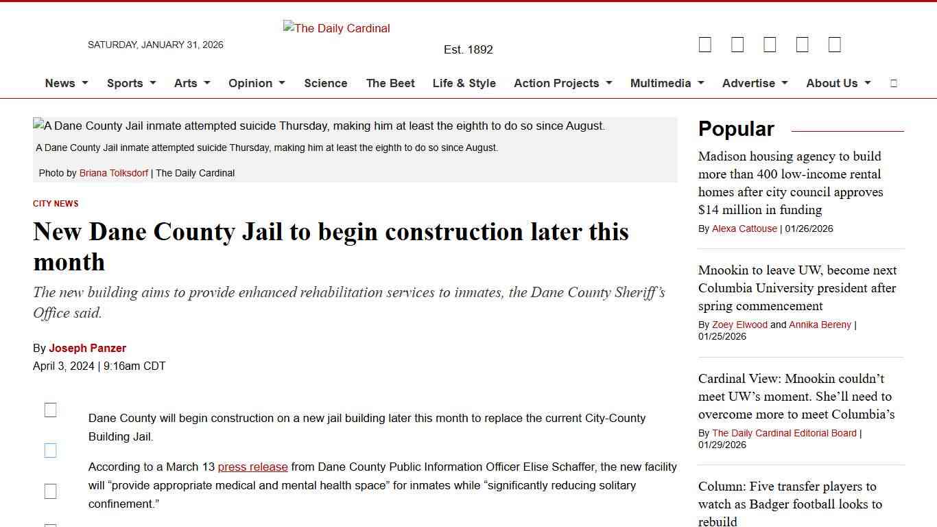 New Dane County Jail to begin construction later this month - The Daily Cardinal